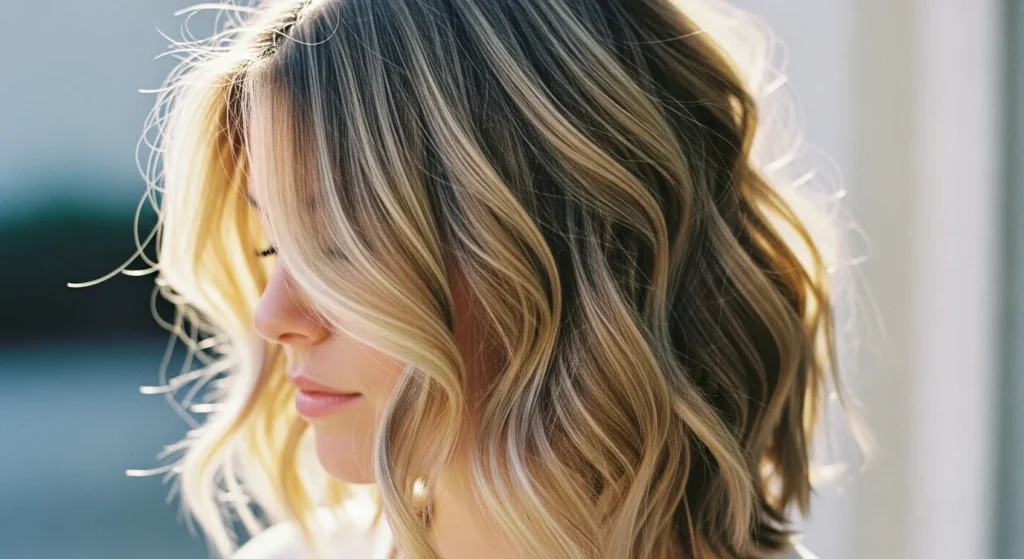 Beach Hairstyles 2025: Effortless Looks That Celebrate Coastal Beauty 2 Sun-kissed textured waves hairstyle with soft balayage highlights for summer 2025 beach look.
