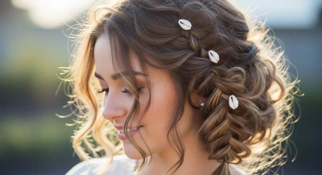 Beach Hairstyles 2025: Effortless Looks That Celebrate Coastal Beauty 8 Messy side braid with seashell charms for effortless beach hairstyle 2025.