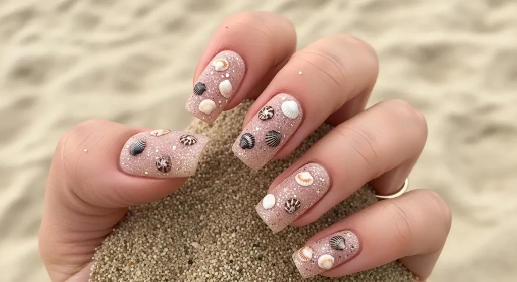 Summer Nail Art Ideas 2025: Bright and Bold Designs You’ll Want to Try This Season 9 Beach sand texture nails with shells and matte finish — coastal summer vibe.