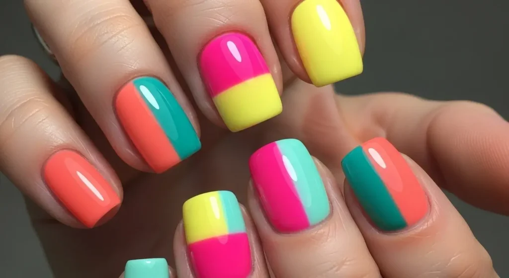 Summer Nail Art Ideas 2025: Bright and Bold Designs You’ll Want to Try This Season 10 Bold color block nail art in bright summer colors — eye-catching and trendy.