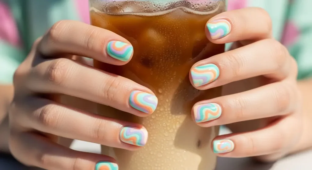 Summer Nail Art Ideas 2025: Bright and Bold Designs You’ll Want to Try This Season 3 Pastel swirl nails in soft tones — perfect for light and casual summer looks.