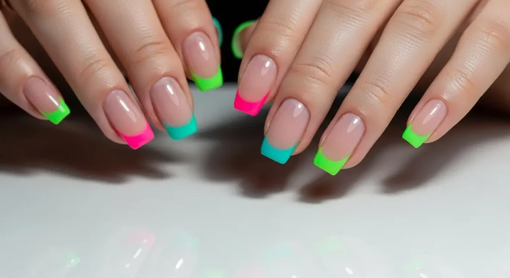Summer Nail Art Ideas 2025: Bright and Bold Designs You’ll Want to Try This Season 5 Neon micro French manicure with clean neon lines — trendy minimalist summer look.