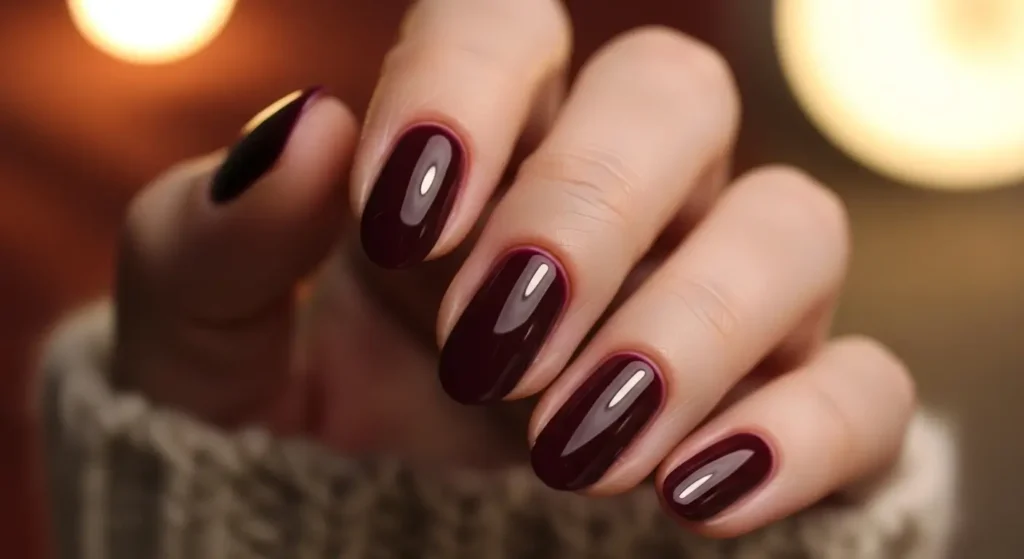 Trending Red Nail Designs for Summer 2025: Bold, Bright & Beautiful 11 Glossy deep wine nails — rich and warm manicure for late summer.