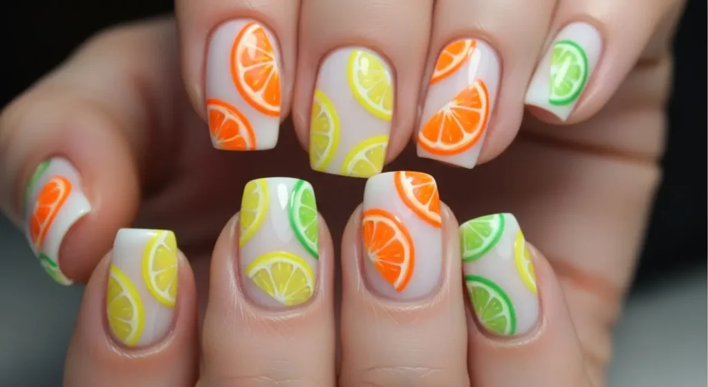 Summer Nail Art Ideas 2025: Bright and Bold Designs You’ll Want to Try This Season 4 Citrus fruit nail art accents for summer — lemon, lime, and orange designs.
