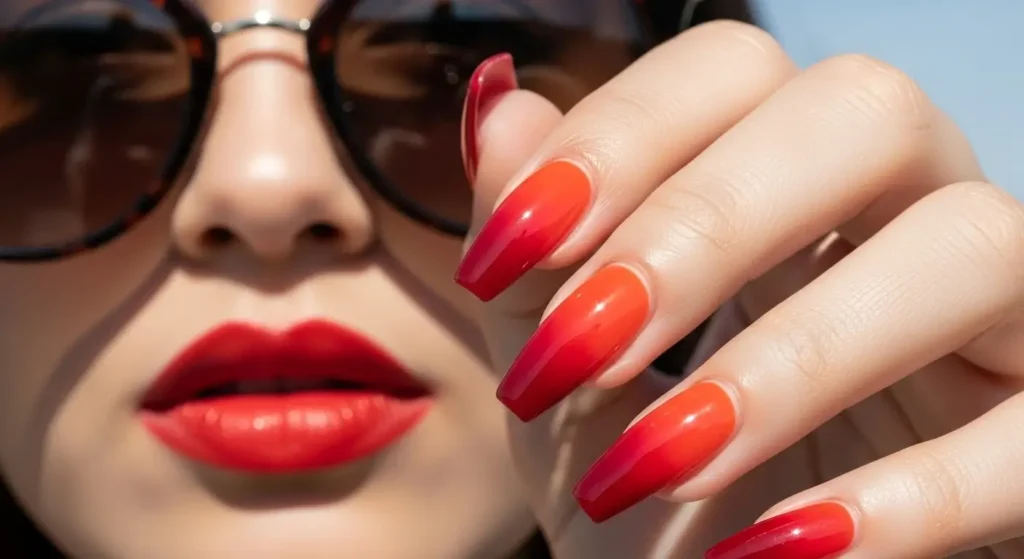Ombre Nail Trends for Summer 2025: Soft Blends, Bold Statements 11 Red hot ombre nails in scarlet and crimson — bold summer manicure inspiration.