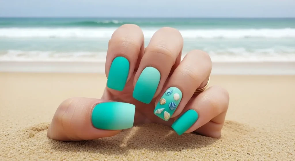 Ombre Nail Trends for Summer 2025: Soft Blends, Bold Statements 5 Ocean-inspired ombre nails in turquoise and seafoam — beachy and refreshing nail look.