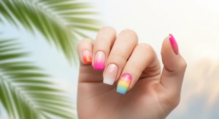 Hand with elegant ombre nail designs in summer 2025 shades — minimal preview image for nail trend article.