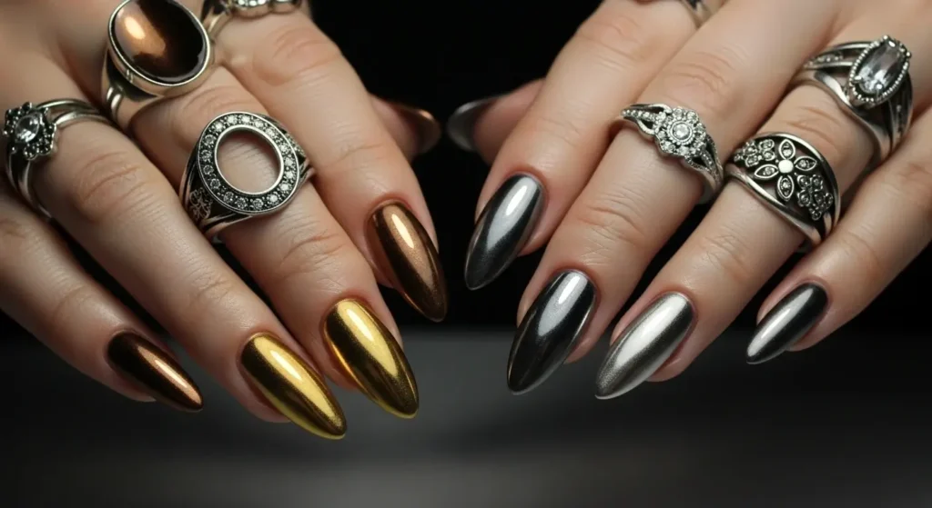 Ombre Nail Trends for Summer 2025: Soft Blends, Bold Statements 10 Metallic ombre nails in bronze and gold — futuristic and elegant nail trend.