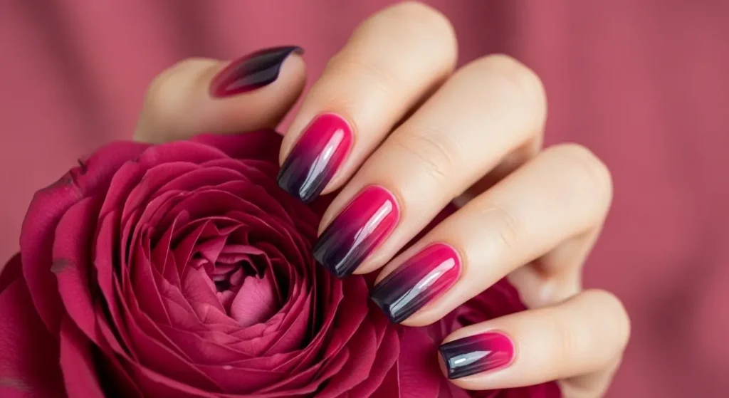 Ombre Nail Trends for Summer 2025: Soft Blends, Bold Statements 6 Berry blend ombre nails in raspberry and plum tones — elegant evening nail style.