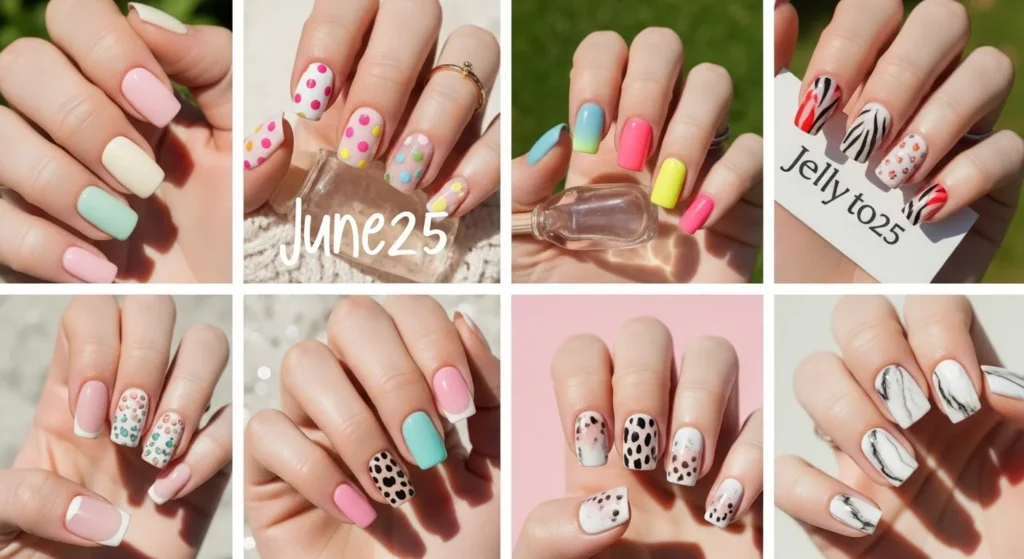 The Cutest Nail Designs June 2025 You’ll Love All Summer 1 Collage of cutest nail designs June 2025 featuring multiple summer manicure trends.