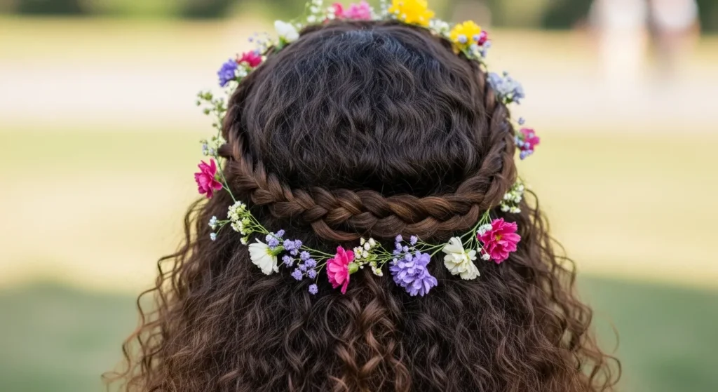 Glow-Up Ready: Summer Hairstyles 2025 That Radiate Confidence 7 Romantic braided crown hairstyle with floral accessories for summer 2025.