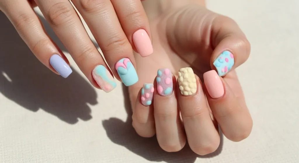 Summer 2025 Nail Trends: From Minimalist Looks to Bold Statements 8 Mixed texture manicure with matte and gloss — dimensional nail art trend for 2025.
