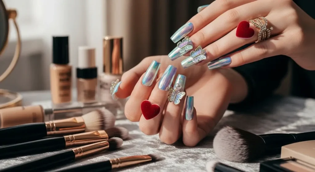 Summer 2025 Nail Trends: From Minimalist Looks to Bold Statements 10 Couture press-on nails in holographic and 3D styles — trending and reusable nails for summer.