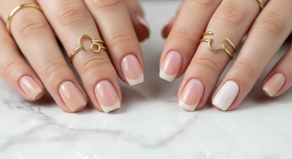 Summer 2025 Nail Trends: From Minimalist Looks to Bold Statements 2 Neutral minimalist nails in soft beige and pink — clean girl aesthetic for summer 2025.