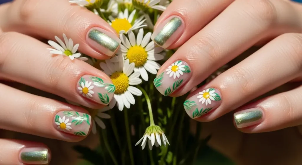 Summer 2025 Nail Trends: From Minimalist Looks to Bold Statements 12 Nature-inspired nails with floral and leaf motifs — soft summer 2025 manicure.