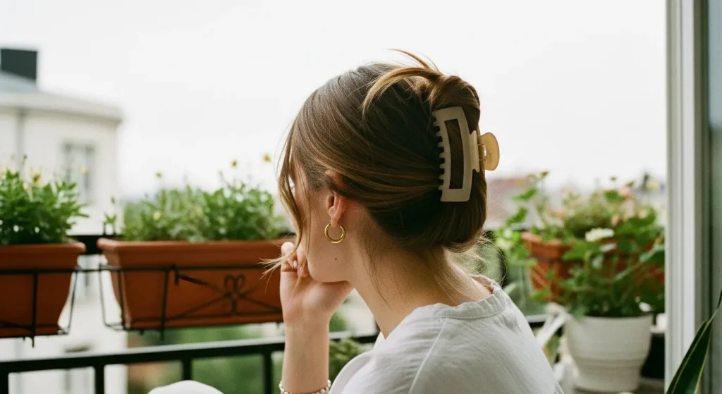 Best Aesthetic Summer Hairstyles, Radiate Sun-Kissed Beauty 9 "Messy half-up hairstyle using a claw clip, perfect for aesthetic summer days"