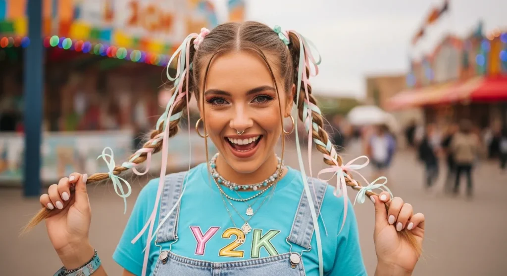 Best Aesthetic Summer Hairstyles, Radiate Sun-Kissed Beauty 13 "Braided pigtails with pastel ribbon accents for a playful summer style"