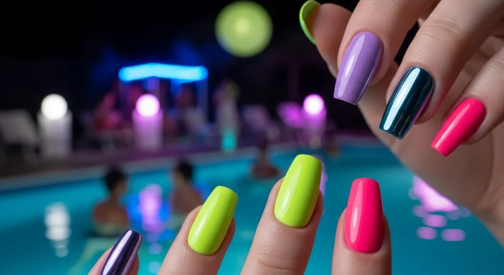 Bright Summer Nails 2025: Vibrant Designs to Heat Up Your Look 5 Neon chrome nails in bright colors for bold summer looks.