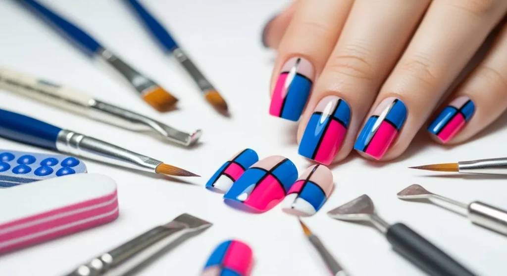 Bright Summer Nails 2025: Vibrant Designs to Heat Up Your Look 8 Bold graphic nail art with neon color blocks and geometric shapes.