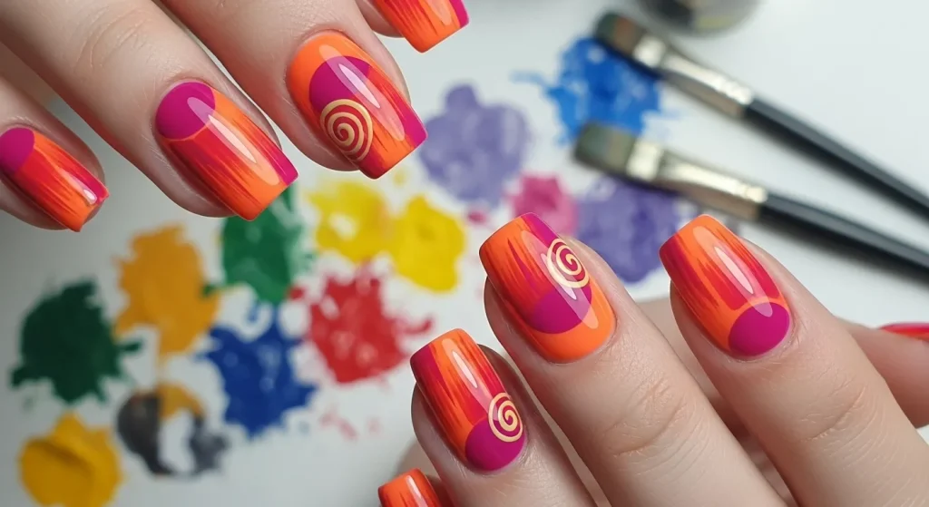 Bright Summer Nails 2025: Vibrant Designs to Heat Up Your Look 10 Abstract nail art in bold summer colors with artsy patterns and strokes.