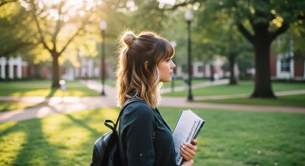Back to School Hairstyles 2025: Cute, Quick & On-Trend Looks 9 a woman holding a book in a park