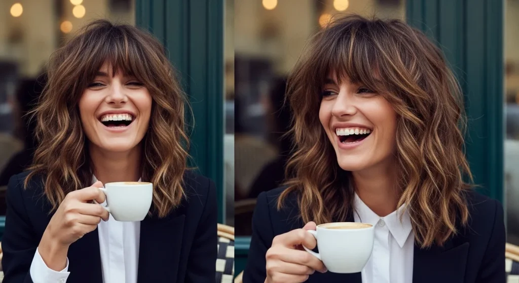 Best Hairstyles for Medium Length Hair in 2025: Trendy & Timeless 4 Trendy woman with a medium shag haircut featuring tousled layers and curtain bangs.