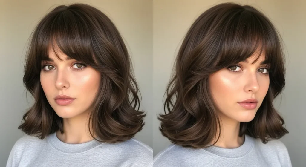 Best Hairstyles for Round Faces in 2025: Flattering & Fabulous 9 Collarbone haircut with side-swept bangs for round face framing.