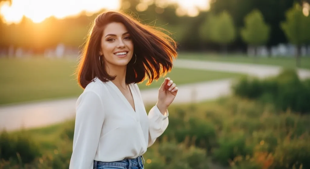 Best Hairstyles for Round Faces in 2025: Flattering & Fabulous 14 Woman celebrating her new flattering hairstyle for round face shapes.