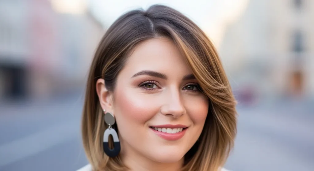 Best Hairstyles for Round Faces in 2025: Flattering & Fabulous 1 Confident woman with a round face showcasing a trendy 2025 hairstyles for round face in soft outdoor light.