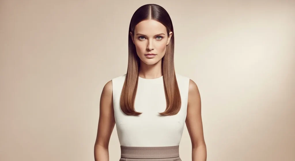 Best Hairstyles for Round Faces in 2025: Flattering & Fabulous 6 Long straight center-parted hairstyle for elongating a round face.