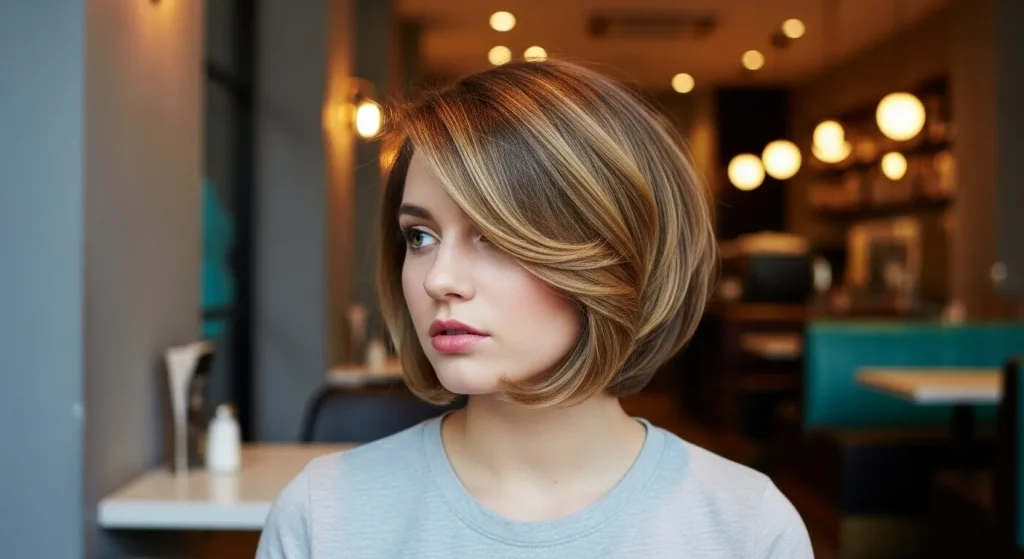 Best Hairstyles for Round Faces in 2025: Flattering & Fabulous 8 Angled chin-length bob for round face shapes.