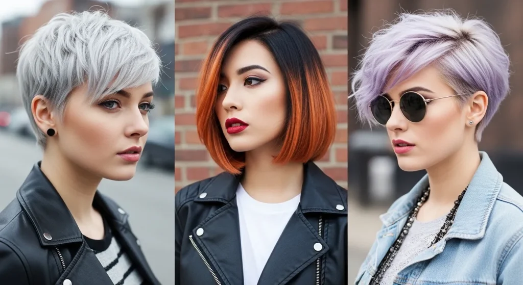 Best Hairstyles for Short Hair in 2025: Fresh, Chic & Easy 9 Collage of three women with short hair colored in silver, copper, and lavender shades.