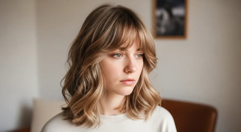 Top Hairstyles for Thin Hair That Add Volume and Style 13 Medium-length haircut with wispy bangs to add softness and front volume.