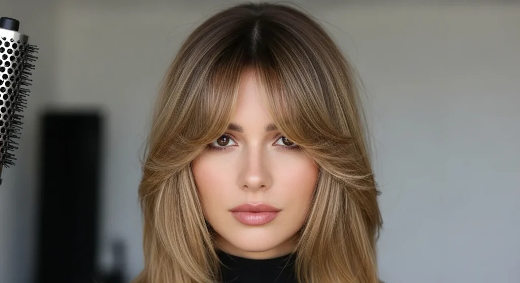 Hot Hairstyles for Long Hair in 2025 You’ll Want to Copy 7 Extra-long curtain bangs on long hair, softly framing the face in a 2025 hairstyle trend.