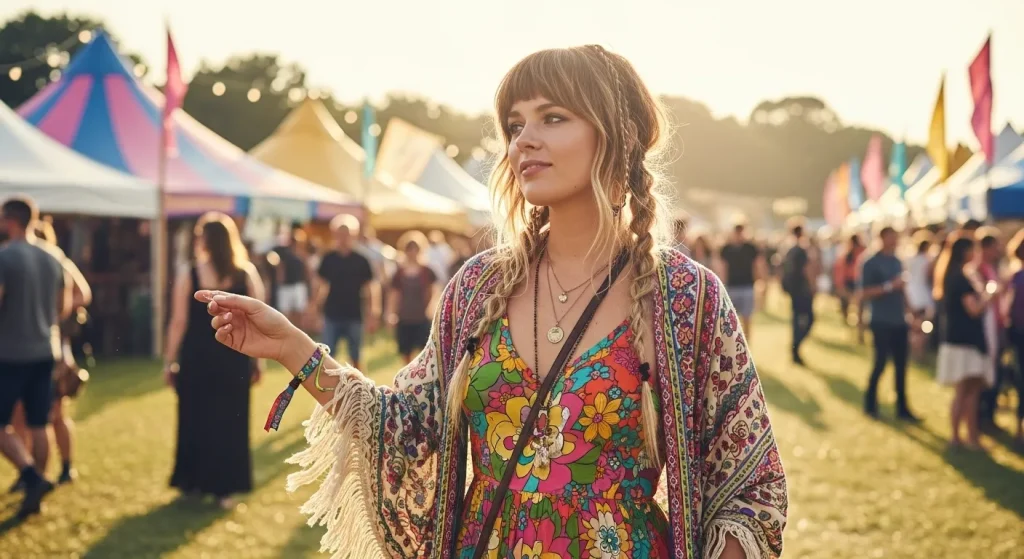 Bohemian shaggy lob haircut with braided accents