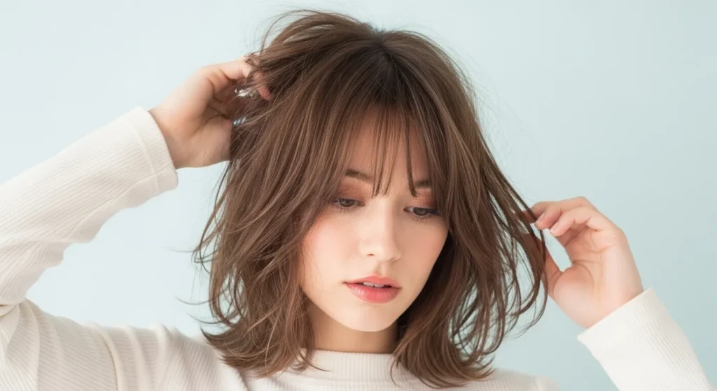 Wispy shag lob haircut with feathered tips