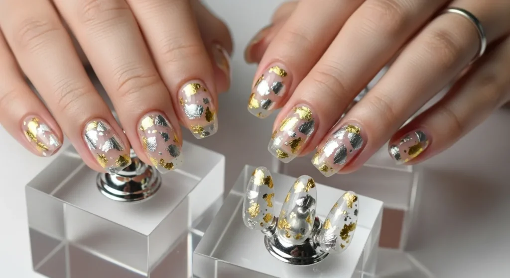 The Best Short Stiletto Nail Designs You’ll Love in 2025 10 Short Stiletto Nails with Foil & Flake Accents